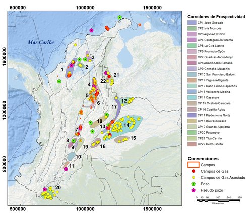 Mapa de corredores de prospectividad gas asociado