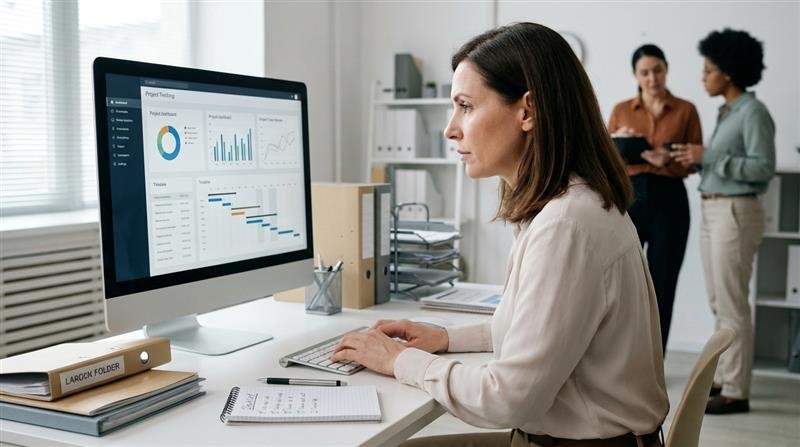 Mujer tarbajando frente al computador